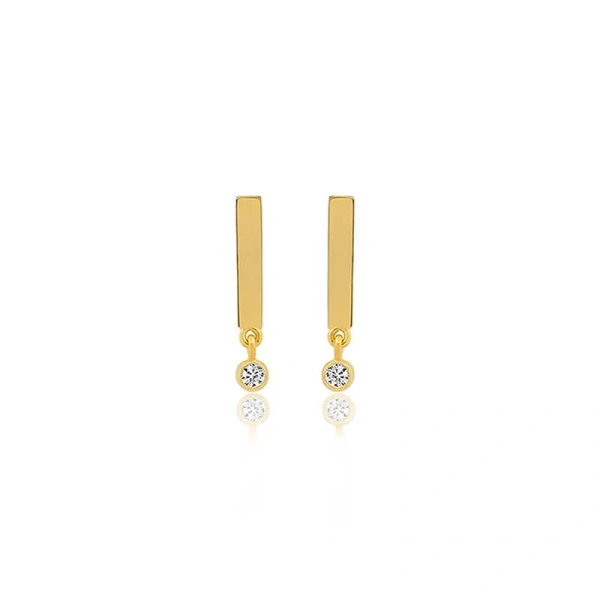 Jennifer Meyer Bar Studs with Diamond Bezel Drop in 18K Yellow Gold | Fine Earrings | Coveti