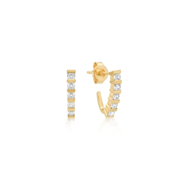 Jennifer Meyer Bar and Diamond Edith Studs in 18K Yellow Gold | Fine Earrings | Coveti