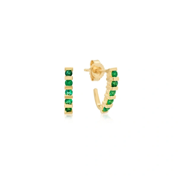 Jennifer Meyer Bar and Emerald Edith Studs in 18K Yellow Gold | Fine Earrings | Coveti