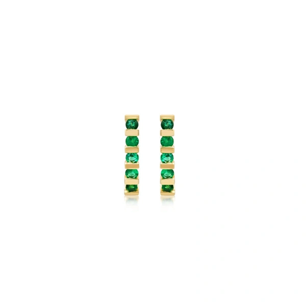 Jennifer Meyer Bar and Emerald Edith Studs in 18K Yellow Gold | Fine Earrings | Coveti