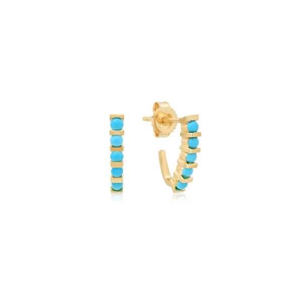 Jennifer Meyer Bar and Turquoise Edith Studs in 18K Yellow Gold | Fine Earrings | Coveti