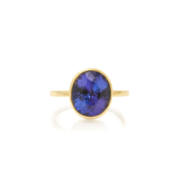 Jennifer Meyer Bezel Set Tanzanite Ring in 18K Yellow Gold | Fine Rings | Coveti