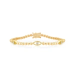 Jennifer Meyer Bezel Tennis Bracelet With 3 Mini Open Evil Eye Accents in 18K Yellow Gold | Fine Bracelets | Coveti