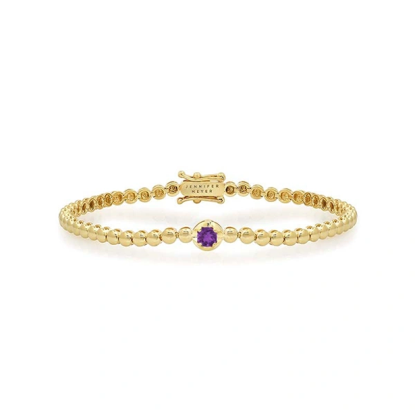 Jennifer Meyer Bezel Tennis Bracelet With Illusion Set Amethyst Center in 18K Yellow Gold | Fine Bracelets | Coveti