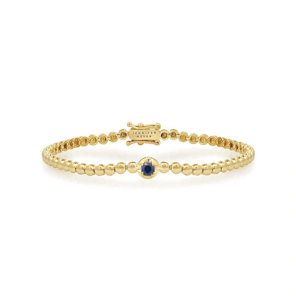 Jennifer Meyer Bezel Tennis Bracelet With Illusion Set Blue Sapphire Center in 18K Yellow Gold | Fine Bracelets | Coveti