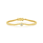 Jennifer Meyer Bezel Tennis Bracelet With Illusion Set Diamond Center in 18K Yellow Gold | Fine Bracelets | Coveti