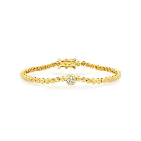 Jennifer Meyer Bezel Tennis Bracelet With Illusion Set Diamond Center in 18K Yellow Gold | Fine Bracelets | Coveti