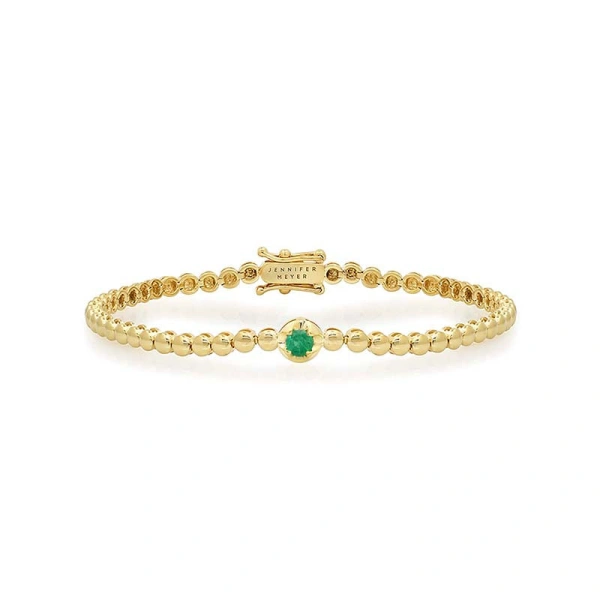Bezel Tennis Bracelet With Illusion Set Emerald Center in 18K Yellow Gold