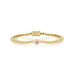 Jennifer Meyer Bezel Tennis Bracelet With Illusion Set Pink Sapphire Center in 18K Yellow Gold | Fine Bracelets | Coveti