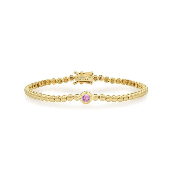 Bezel Tennis Bracelet With Illusion Set Pink Sapphire Center in 18K Yellow Gold