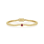 Jennifer Meyer Bezel Tennis Bracelet With Illusion Set Ruby Center in 18K Yellow Gold | Fine Bracelets | Coveti