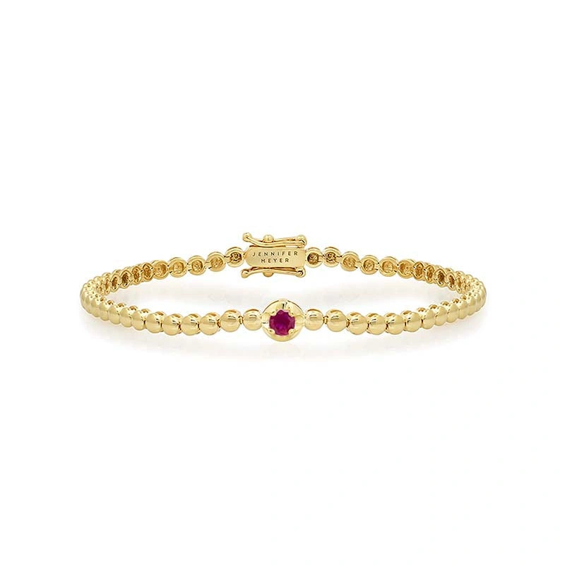 Jennifer Meyer Bezel Tennis Bracelet With Illusion Set Ruby Center in 18K Yellow Gold Jennifer Meyer Bezel Tennis Bracelet With Illusion Set Ruby Center in 18K Yellow Gold | Fine Bracelets | Coveti