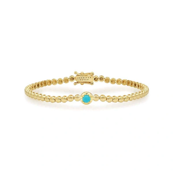 Jennifer Meyer Bezel Tennis Bracelet With Illusion Set Turquoise Center in 18K Yellow Gold | Fine Bracelets | Coveti