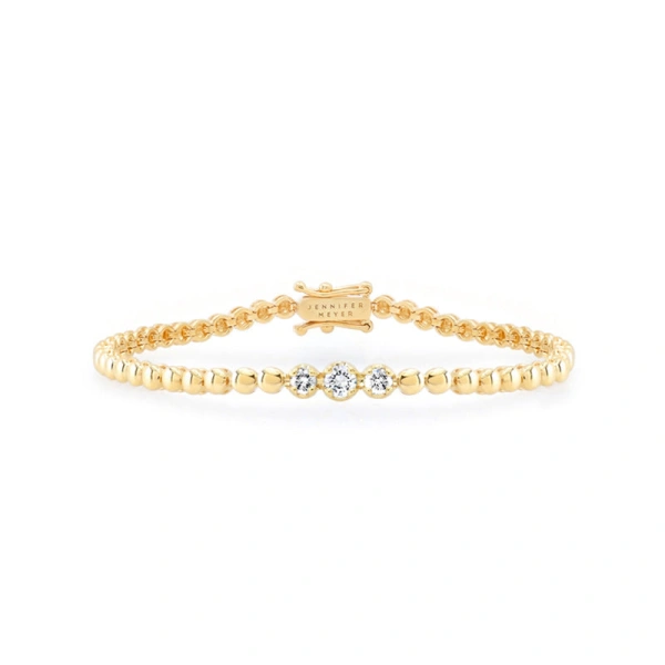 Jennifer Meyer Bezel Tennis Bracelet with 3 Illusion Set Diamonds in 18K Yellow Gold | Fine Bracelets | Coveti