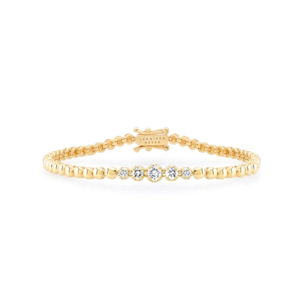 Bezel Tennis Bracelet with 5 Illusion Set Diamonds in 18K Yellow Gold