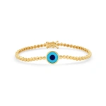 Jennifer Meyer Bezel Tennis Bracelet with Mini Turquoise Inlay Evil Eye Accent in 18K Yellow Gold | Fine Bracelets | Coveti