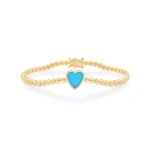 Jennifer Meyer Bezel Tennis Bracelet with Turquoise Inlay Heart in 18K Yellow Gold | Fine Bracelets | Coveti