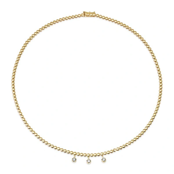 Jennifer Meyer Bezel Tennis Necklace With 3 Medium Illusion Set Diamonds in 18K Yellow Gold | Fine Necklaces | Coveti