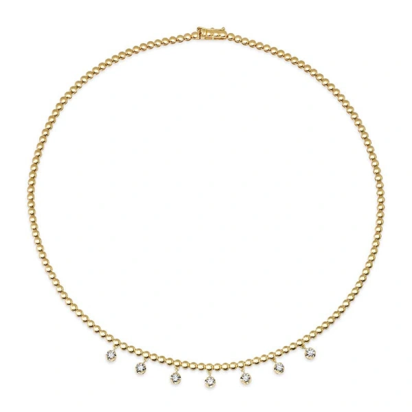 Jennifer Meyer Bezel Tennis Necklace With 7 Medium Illusion Set Diamonds in 18K Yellow Gold | Fine Necklaces | Coveti