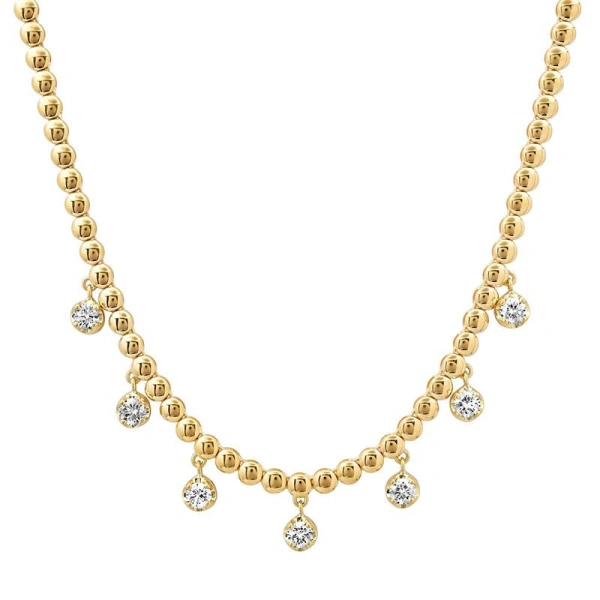 Bezel Tennis Necklace With 7 Medium Illusion Set Diamonds in 18K Yellow Gold