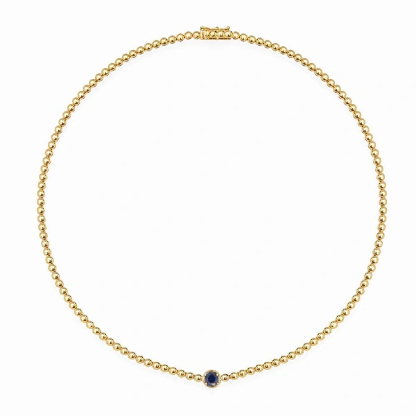 Jennifer Meyer Bezel Tennis Necklace With Illusion Set Blue Sapphire Center in 18K Yellow Gold | Fine Necklaces | Coveti