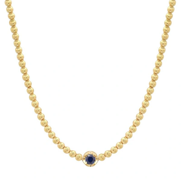 Jennifer Meyer Bezel Tennis Necklace With Illusion Set Blue Sapphire Center in 18K Yellow Gold | Fine Necklaces | Coveti