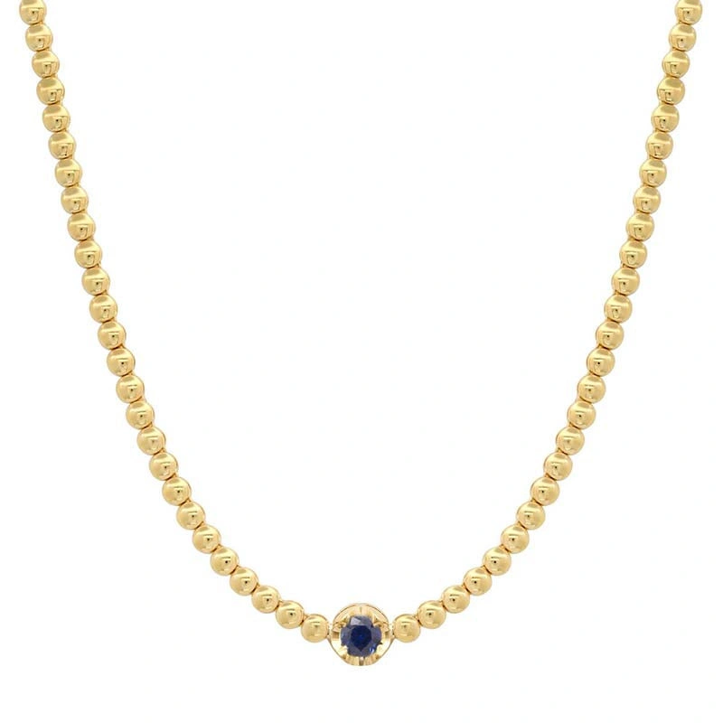 Jennifer Meyer Bezel Tennis Necklace With Illusion Set Blue Sapphire Center in 18K Yellow Gold Jennifer Meyer Bezel Tennis Necklace With Illusion Set Blue Sapphire Center in 18K Yellow Gold | Fine Necklaces | Coveti