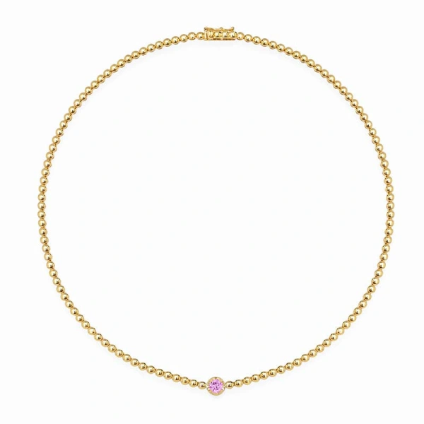 Jennifer Meyer Bezel Tennis Necklace With Illusion Set Pink Sapphire Center in 18K Yellow Gold | Fine Necklaces | Coveti