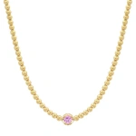 Jennifer Meyer Bezel Tennis Necklace With Illusion Set Pink Sapphire Center in 18K Yellow Gold | Fine Necklaces | Coveti