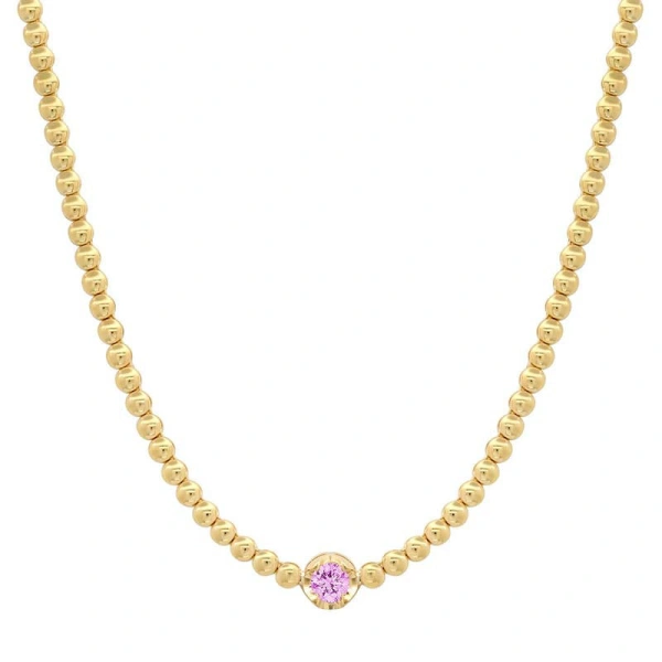 Jennifer Meyer Bezel Tennis Necklace With Illusion Set Pink Sapphire Center in 18K Yellow Gold | Fine Necklaces | Coveti