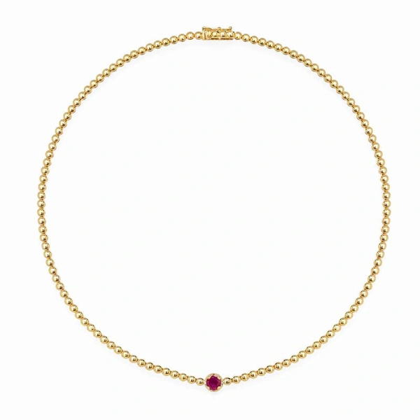 Jennifer Meyer Bezel Tennis Necklace With Illusion Set Ruby Center in 18K Yellow Gold | Fine Necklaces | Coveti