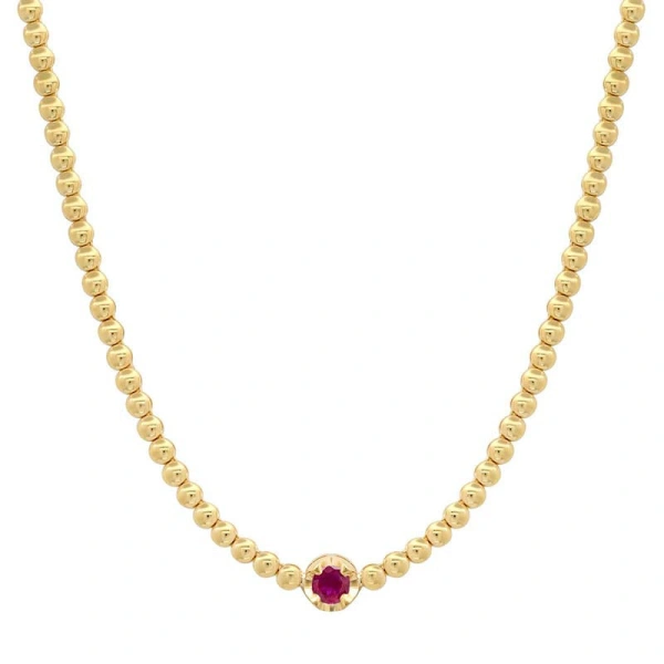 Bezel Tennis Necklace With Illusion Set Ruby Center in 18K Yellow Gold