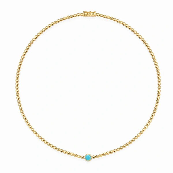 Jennifer Meyer Bezel Tennis Necklace With Illusion Set Turquoise Center in 18K Yellow Gold | Fine Necklaces | Coveti