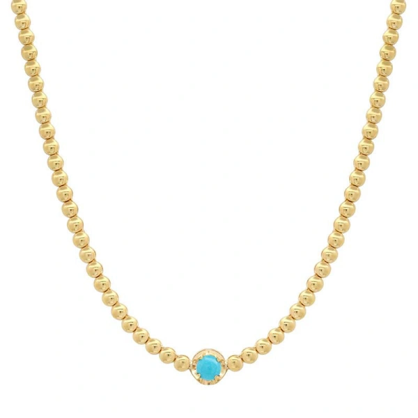 Bezel Tennis Necklace With Illusion Set Turquoise Center in 18K Yellow Gold