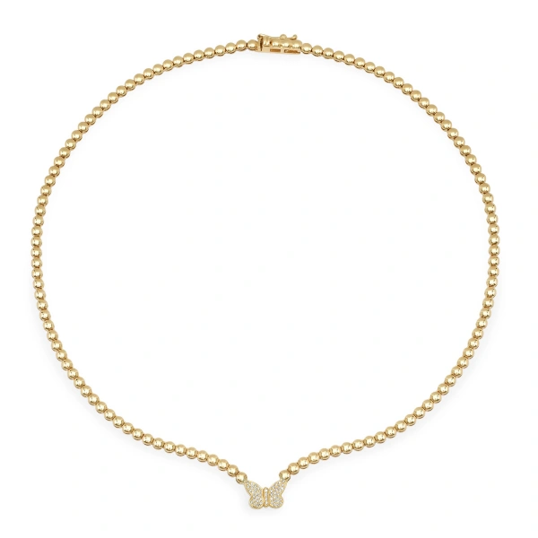 Jennifer Meyer Bezel Tennis Necklace with Diamond Butterfly in 18K Yellow Gold | Fine Necklaces | Coveti