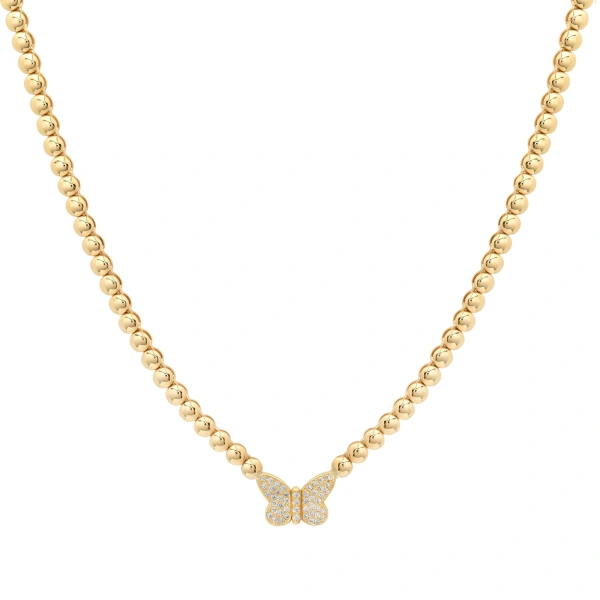 Jennifer Meyer Bezel Tennis Necklace with Diamond Butterfly in 18K Yellow Gold | Fine Necklaces | Coveti