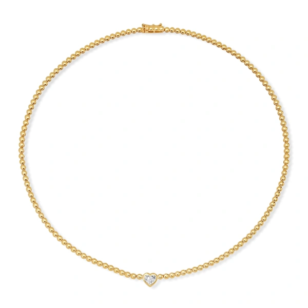 Jennifer Meyer Bezel Tennis Necklace with Diamond Heart Accent in 18K Yellow Gold | Fine Necklaces | Coveti