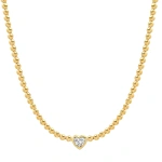 Jennifer Meyer Bezel Tennis Necklace with Diamond Heart Accent in 18K Yellow Gold | Fine Necklaces | Coveti