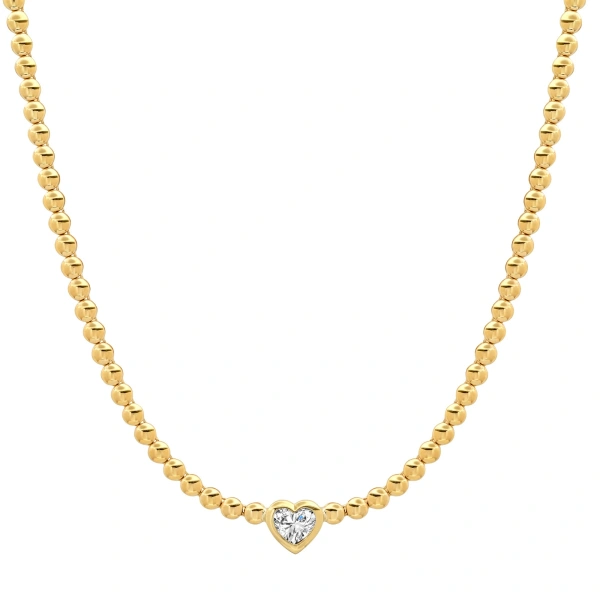 Jennifer Meyer Bezel Tennis Necklace with Diamond Heart Accent in 18K Yellow Gold | Fine Necklaces | Coveti