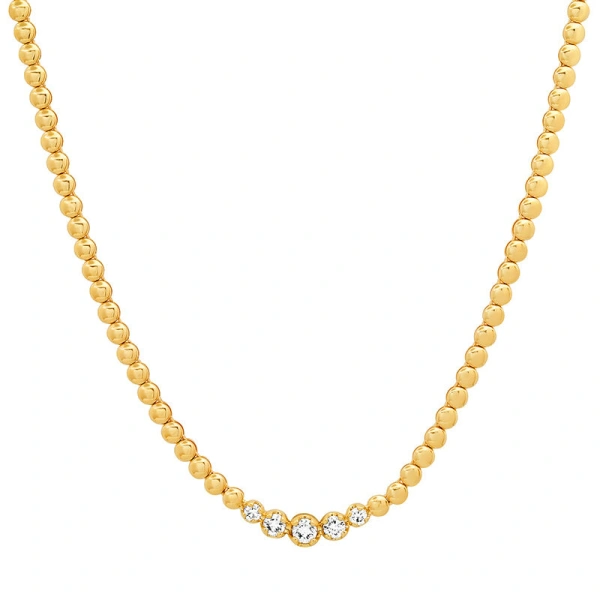 Jennifer Meyer Bezel Tennis Necklace with Graduated Diamond Center in 18K Yellow Gold | Fine Necklaces | Coveti