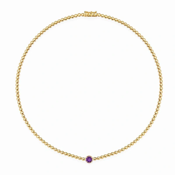 Jennifer Meyer Bezel Tennis Necklace with Illusion Set Amethyst Accent in 18K Yellow Gold | Fine Necklaces | Coveti