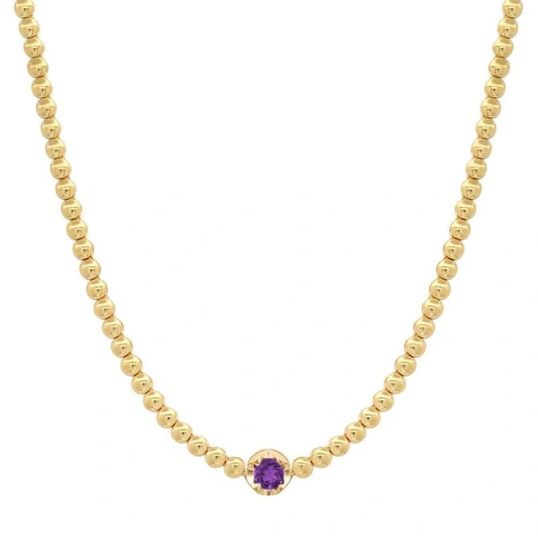Jennifer Meyer Bezel Tennis Necklace with Illusion Set Amethyst Accent in 18K Yellow Gold | Fine Necklaces | Coveti
