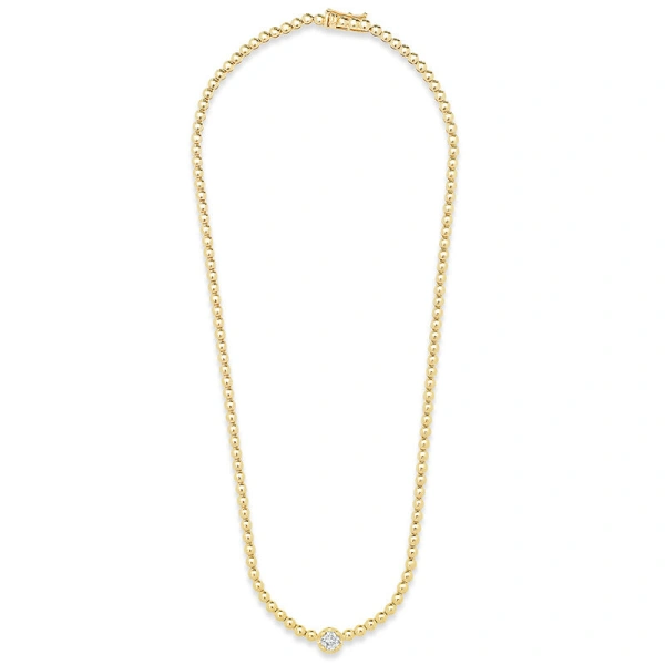 Jennifer Meyer Bezel Tennis Necklace with Illusion Set Diamond Accent in 18K Yellow Gold | Fine Necklaces | Coveti