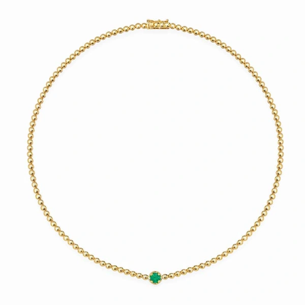 Jennifer Meyer Bezel Tennis Necklace with Illusion Set Emerald Center in 18K Yellow Gold | Fine Necklaces | Coveti