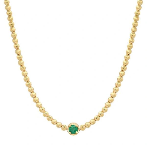 Bezel Tennis Necklace with Illusion Set Emerald Center in 18K Yellow Gold