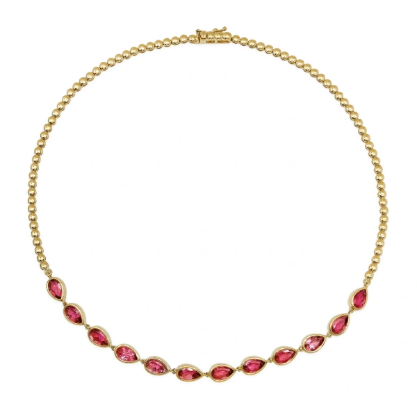 Jennifer Meyer Bezel Tennis Necklace with Pear Cut Tourmaline in 18K Yellow Gold | Fine Necklaces | Coveti