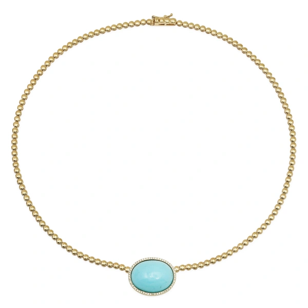 Jennifer Meyer Bezel Tennis Necklace with Turquoise Cabochon in 18K Yellow Gold | Fine Necklaces | Coveti