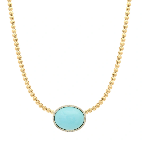 Jennifer Meyer Bezel Tennis Necklace with Turquoise Cabochon in 18K Yellow Gold | Fine Necklaces | Coveti