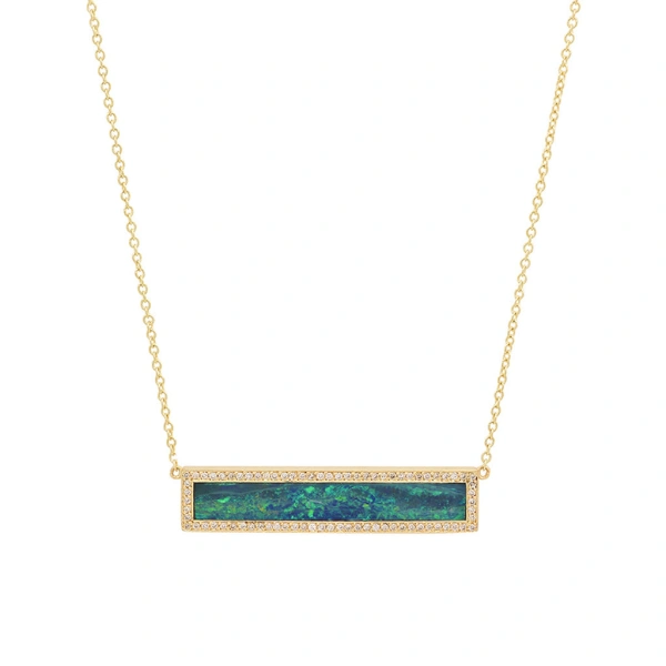 Jennifer Meyer Blue Boulder Opal Inlay Bar Necklace with Diamonds in 18K Yellow Gold | Fine Necklaces | Coveti