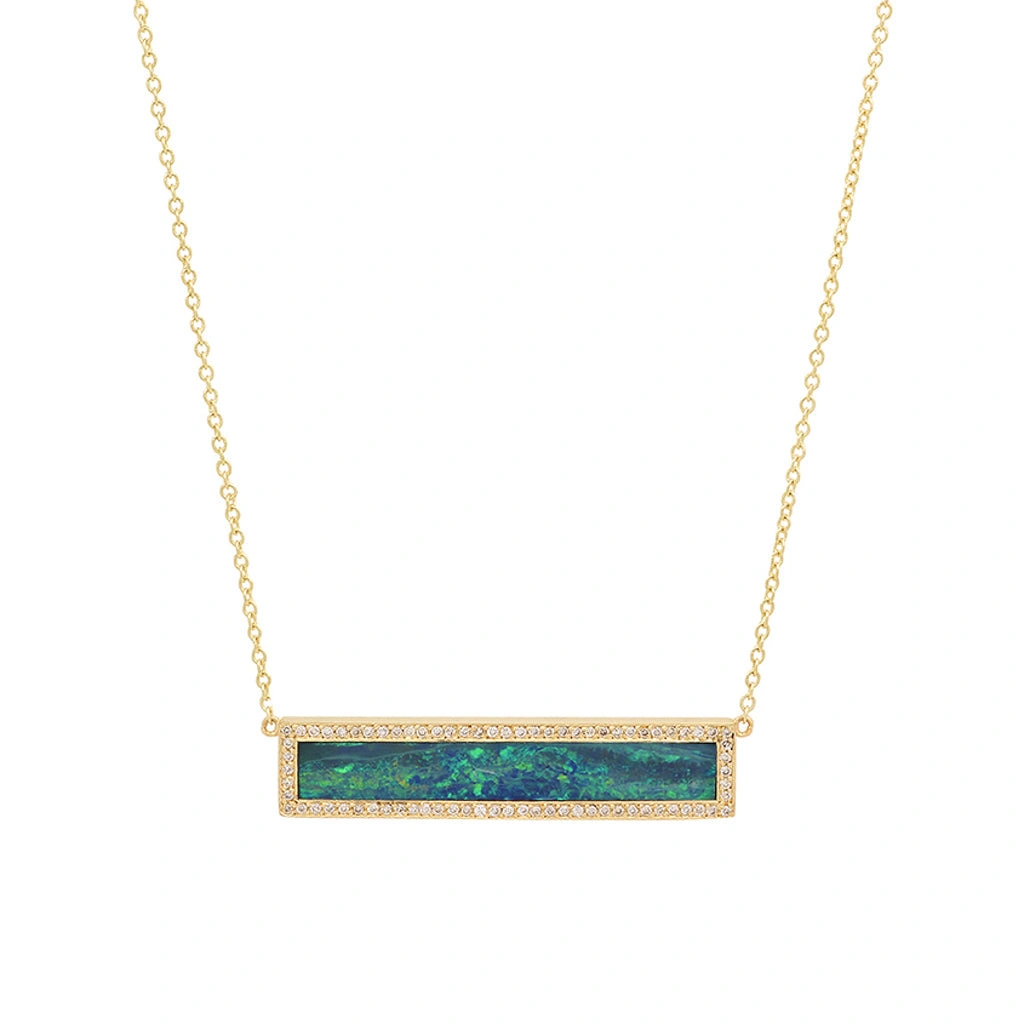 Jennifer Meyer Blue Boulder Opal Inlay Bar Necklace with Diamonds in 18K Yellow Gold Jennifer Meyer Blue Boulder Opal Inlay Bar Necklace with Diamonds in 18K Yellow Gold | Fine Necklaces | Coveti